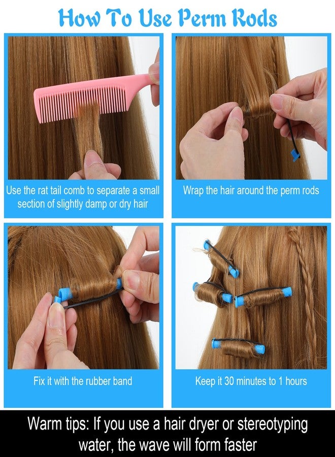 Matwsec 40 Pcs Perm Rods for Short & Long Hair, Small Hair Rollers for Women, Plastic Cold Wave Curling Rods, Perm Kit, Women's DIY Hairdressing Tools (Blue, 3.27×0.37 Inch) - Image 4